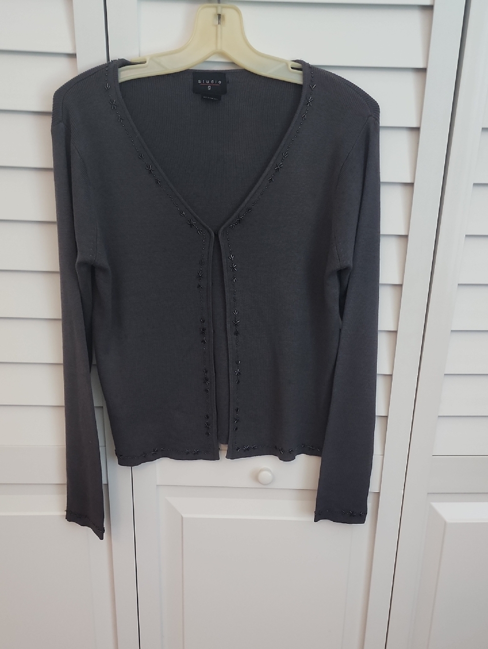 Studio 9 Charcoal Gray Beaded V-Neck Cardigan